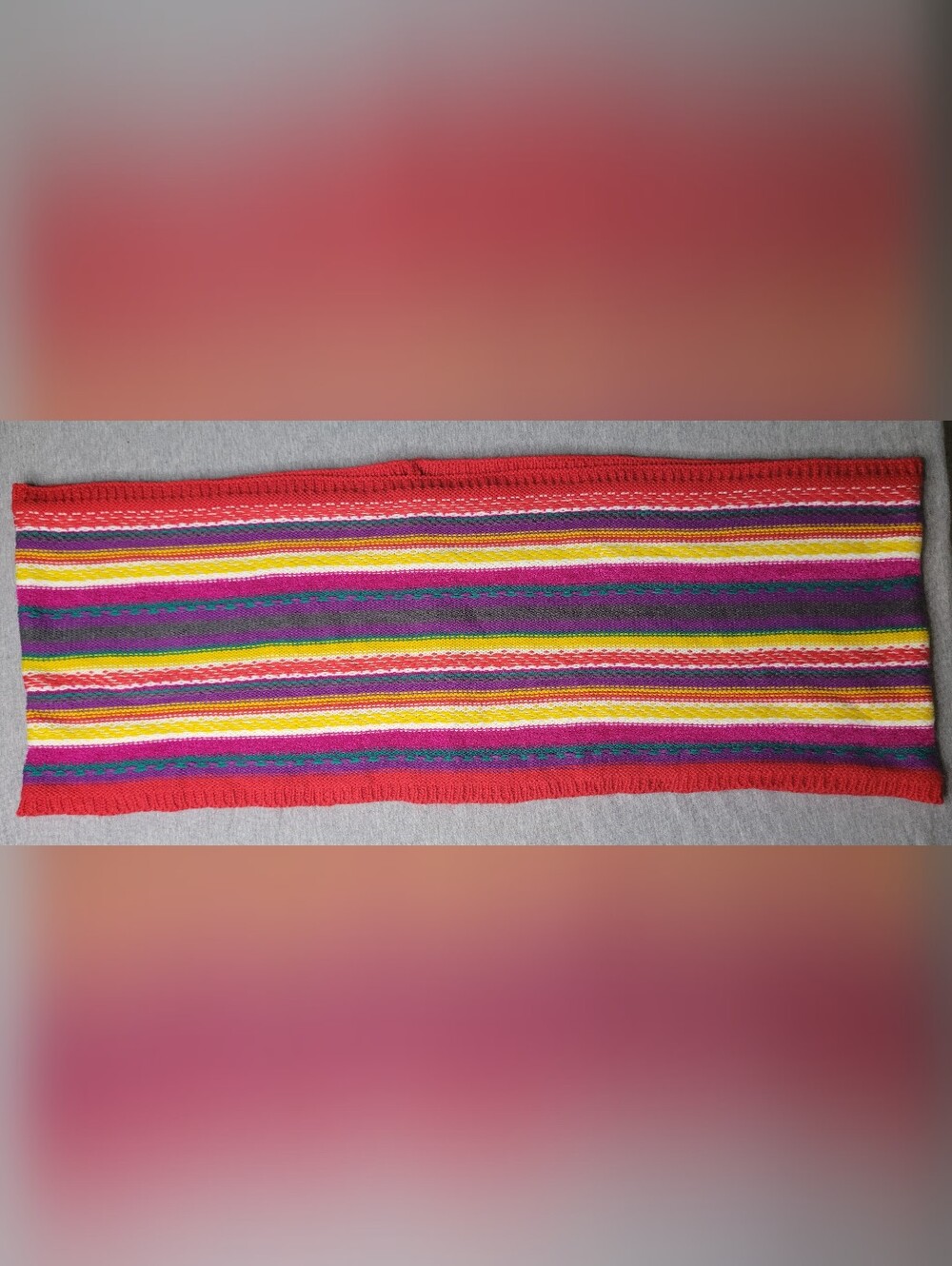 Echo Multicolor Striped Tube Scarf Acrylic Rainbow Knit Poncho Winter Vintage